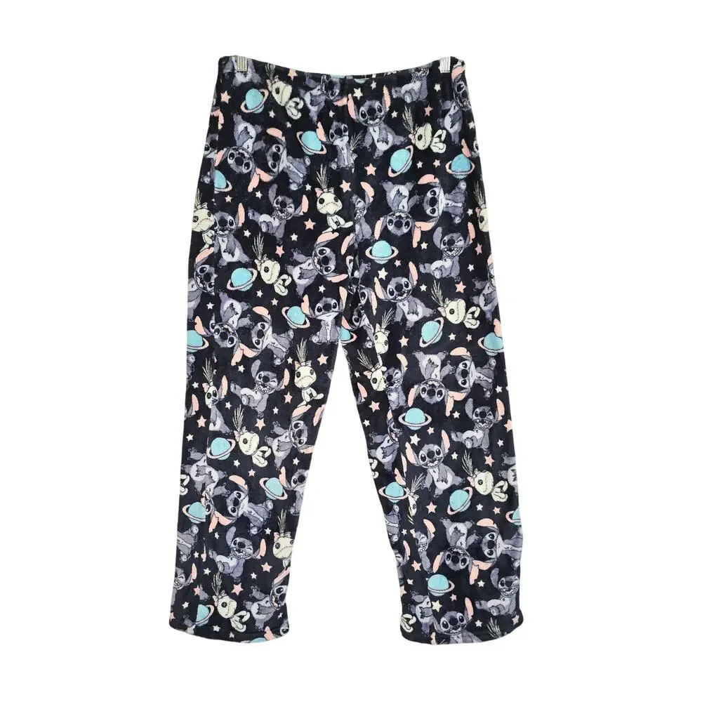 Disney Stitch Sleepwear Pants Women Medium Blue Space Soft Fleece Lounge Comfort - Picture 1 of 9